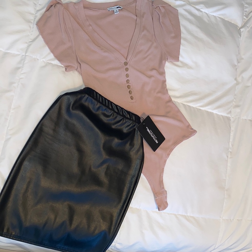 PU Leather Skirt and Bodysuit set — Pretty Little Thing